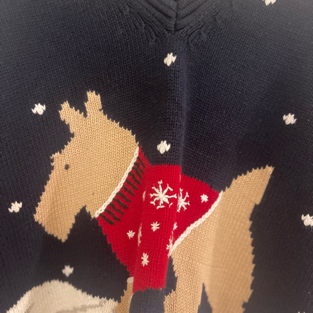 Vintage Navy Dog Christmas Winter Holiday Grandmacore Pullover Sweater - Picture 3 of 7